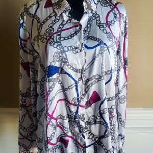 Tommy Hilfiger Chain Print Blouse - White, Blue, Pink